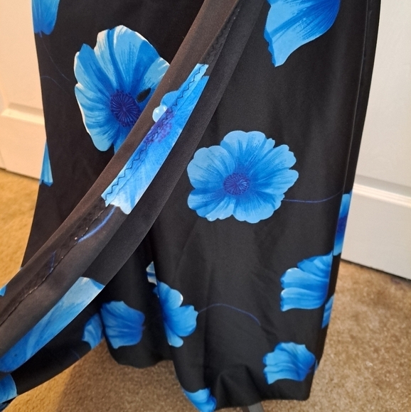 Black Wrap Around Skirt With Blue Flowers - Picture 5 of 6